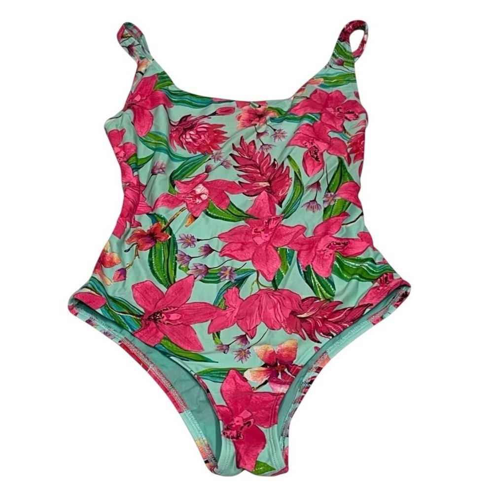 Body Glove One Piece Swimsuit S Mint Pink Floral‎ Women Tropical Scoop Excellent
